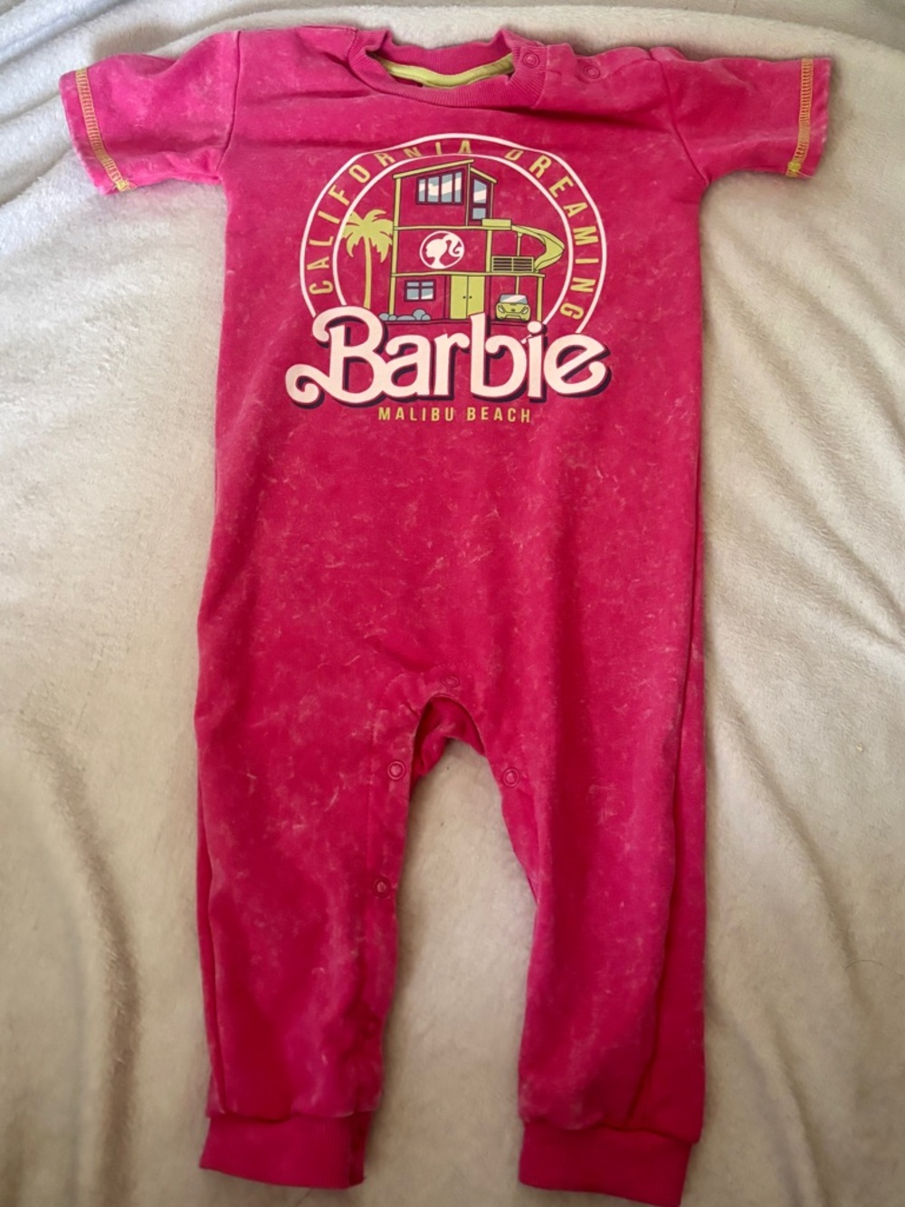 Barbie Baby Girl Romper 18M Pink Acid Wash One Piece Y2K Vintage Style